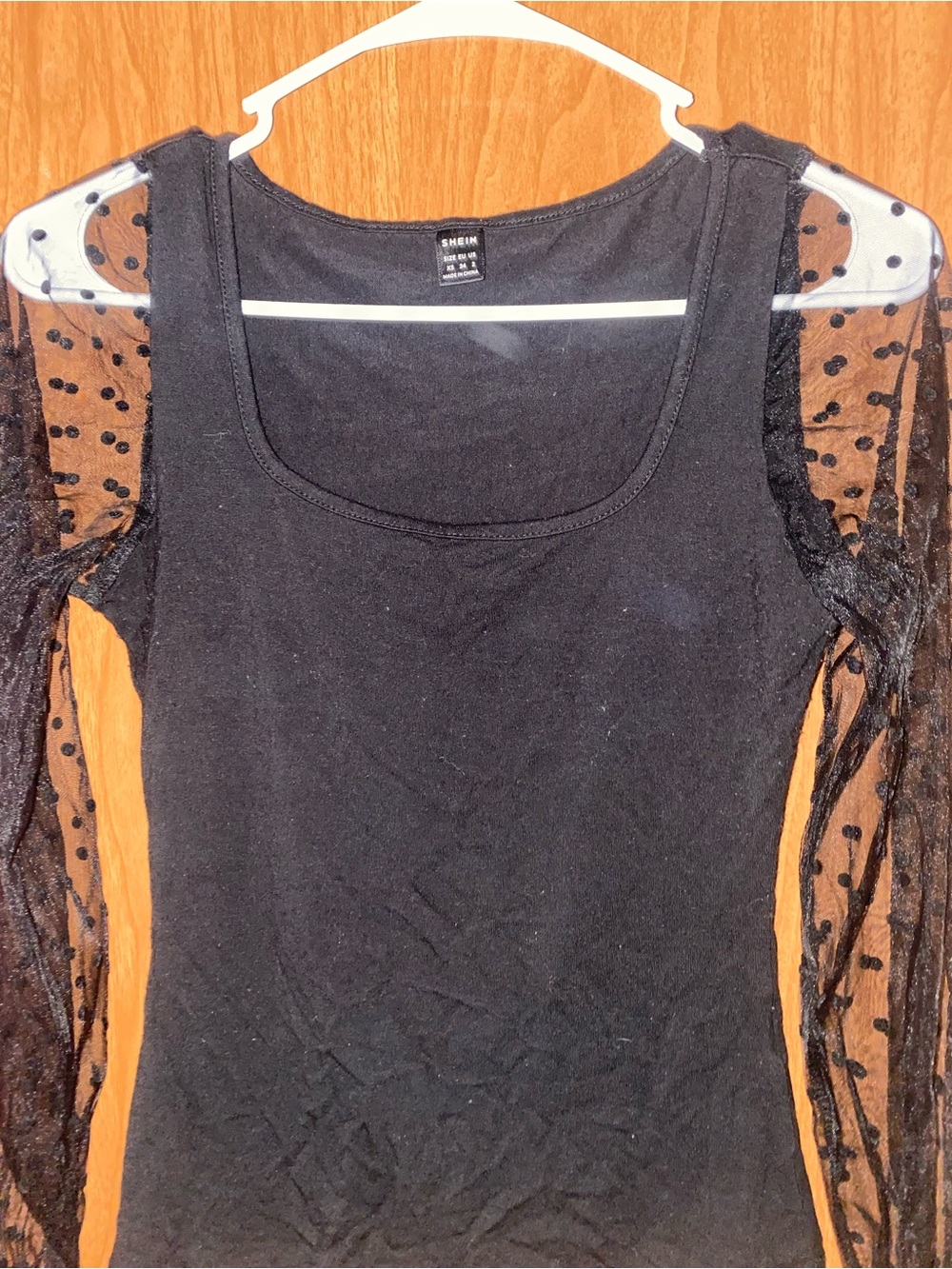 SHEIN Black Scoop Neck Tank with Sheer Polka Dot Long Sleeves